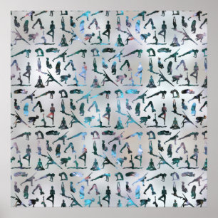Yoga Asanas / Poses pattern Labradorite on pearl Poster