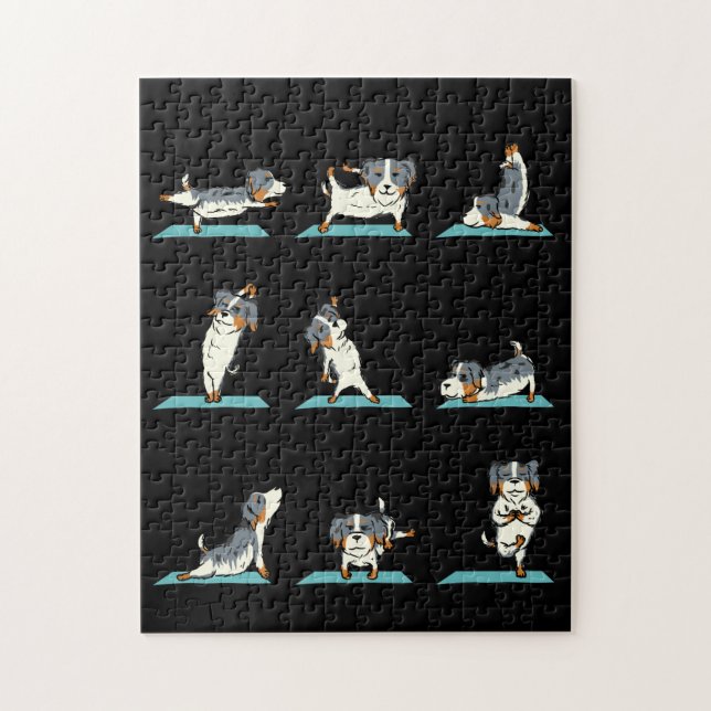 Yoga Australian Shepherd Dog Funny Jig Saw Puzzle (Vertical)