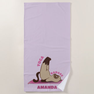 Yoga Badass Workout Kitty Cat Custom Name Beach Towel