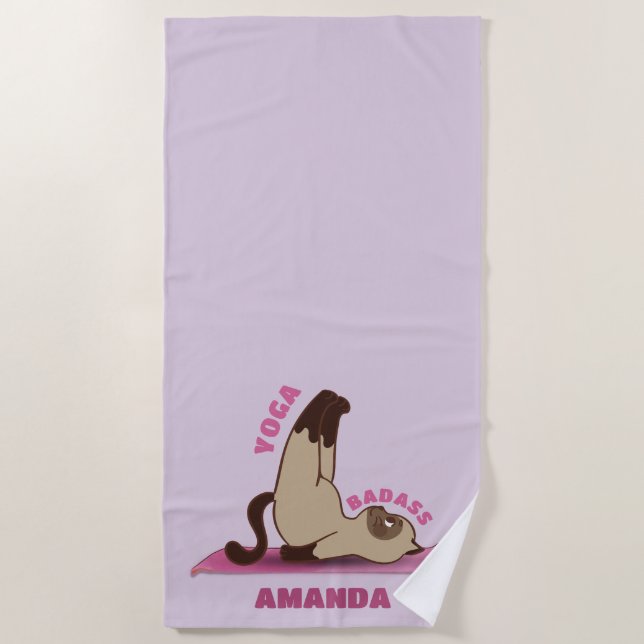 Yoga Badass Workout Kitty Cat Custom Name Beach Towel (Front)