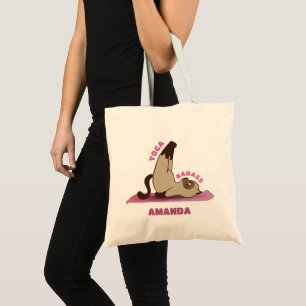 Yoga Badass Workout Kitty Cat Custom Name Tote Bag