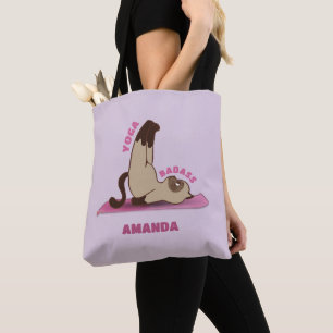 Yoga Badass Workout Kitty Cat Custom Name Yoga Mat Tote Bag