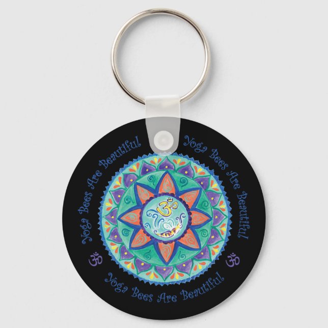 Yoga Bees Om Mandala  Keychain (Front)