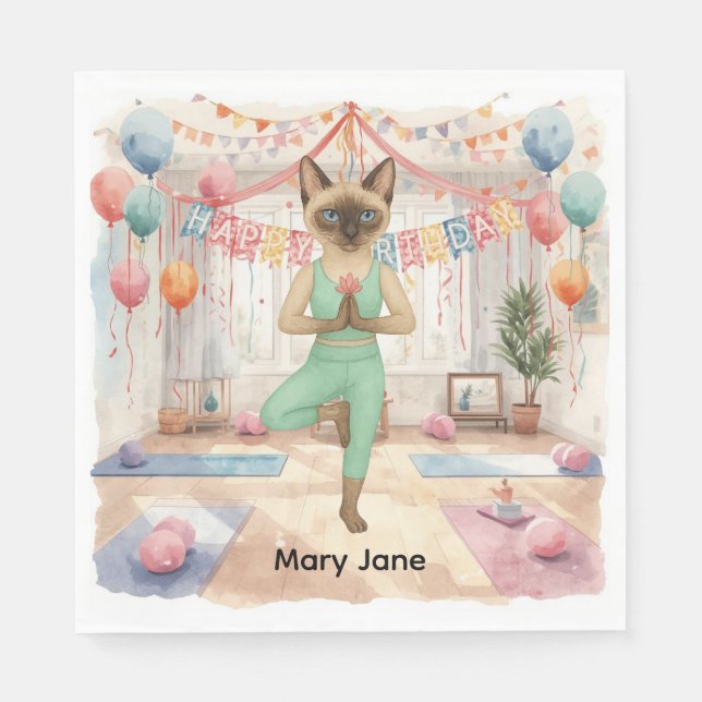 Yoga Birthday Party for Siamese Cat Lovers Napkins (Front)