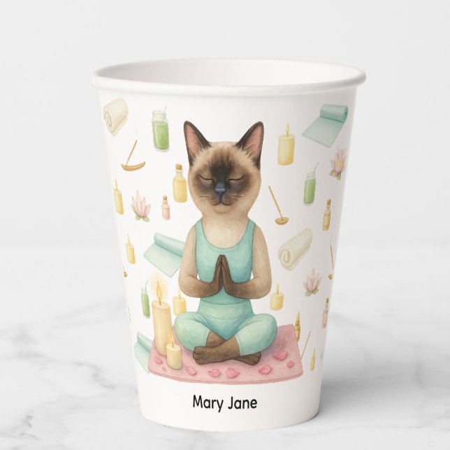 Yoga Birthday Party for Siamese Cat Lovers  Paper Cups (Front)