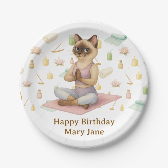Yoga Birthday Party for Siamese Cat Lovers  Paper Plates (Front)