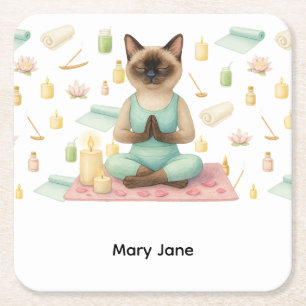 Yoga Birthday Party for Siamese Cat Lovers  Square Paper Coaster