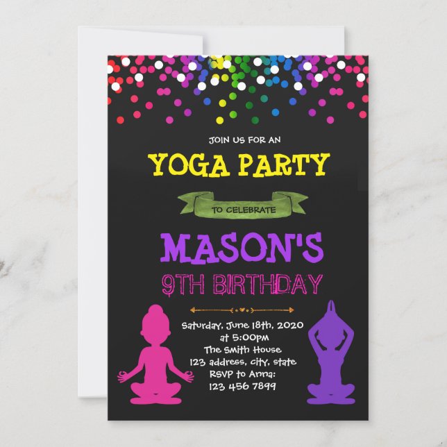 Yoga birthday party invitation (Front)