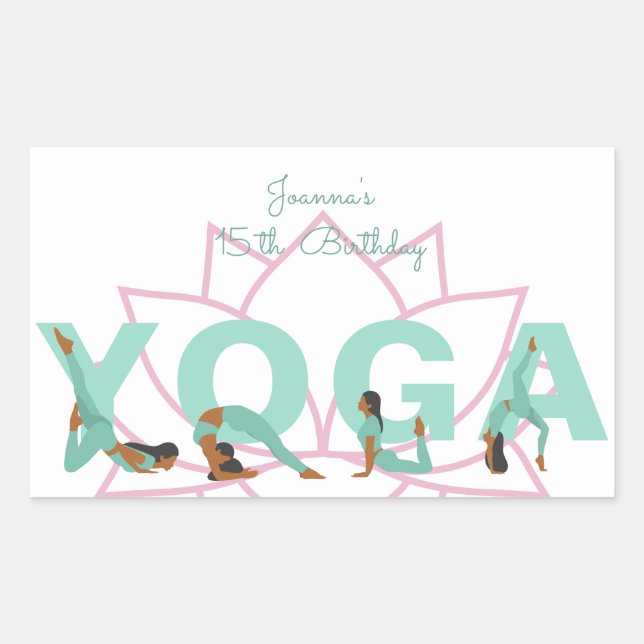 Yoga birthday party rectangular sticker (Front)