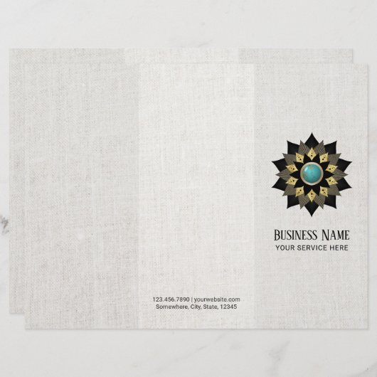 Yoga Black Gold Lotus Mandala Faux Linen Trifold (Front/Back)