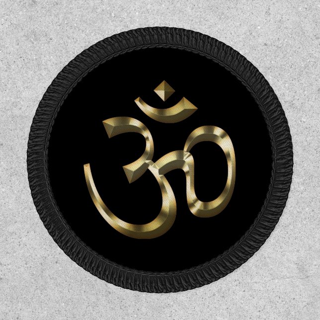 Yoga black gold metallic Om Hindu Buddhist Symbol Patch (Front)