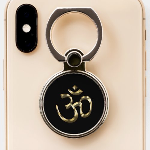 Yoga black gold metallic Om Hindu Buddhist Symbol Phone Ring Stand