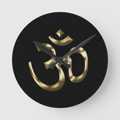 Yoga black gold metallic Om Hindu Buddhist Symbol Round Clock