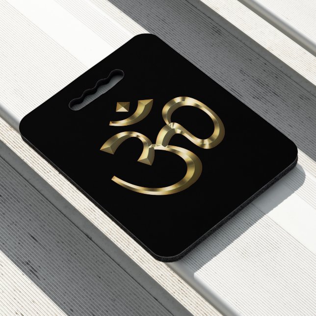 Yoga black gold metallic Om Hindu Buddhist Symbol Seat Cushion (In Situ)