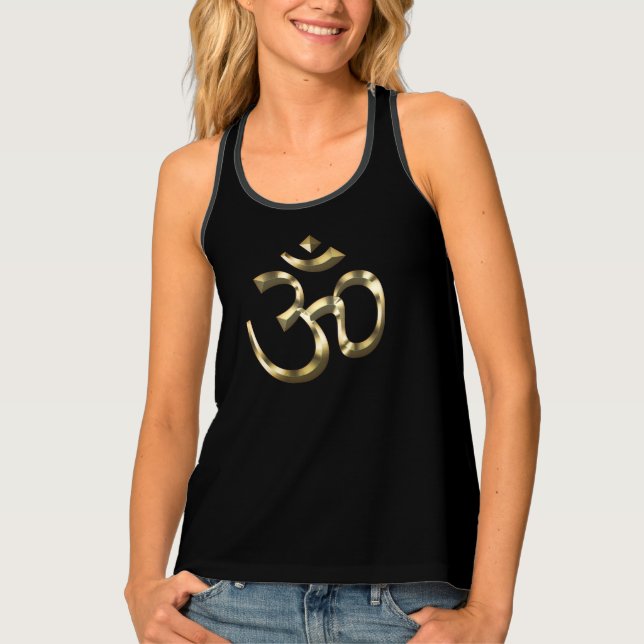 Yoga black gold Om Hindu Buddhist Symbol Tank Top (Front)