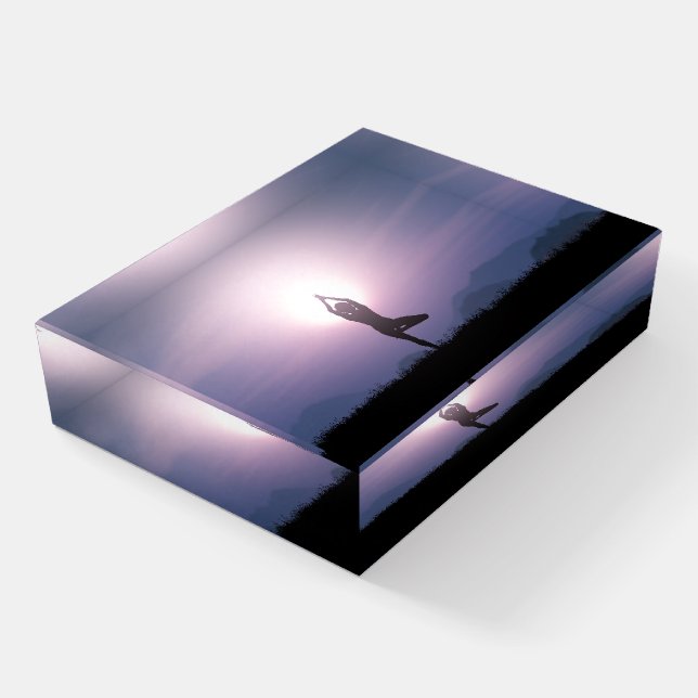 Yoga Black Purple Vriksasana Tree Pose Paperweight (Angled)