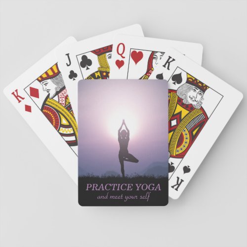 Yoga Black Purple Vrksasana Tree Pose Poker Cards