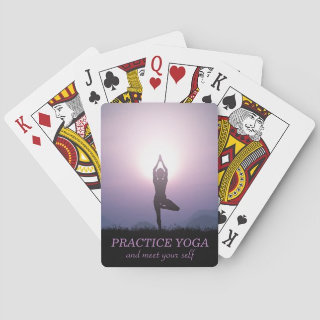 Yoga Black Purple Vrksasana Tree Pose Poker Cards (Back)