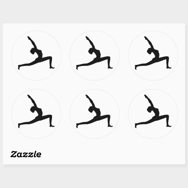Yoga Black Silhouette Woman Posing Round Stickers (Sheet)