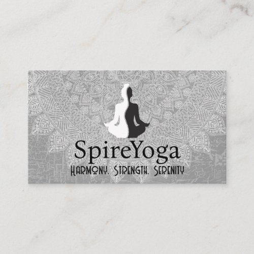 Yoga Black White Logo  Mandala Pattern Business Card