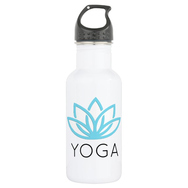 Yoga Blue Simple Lotus Waterbottle Water Bottle (Front)