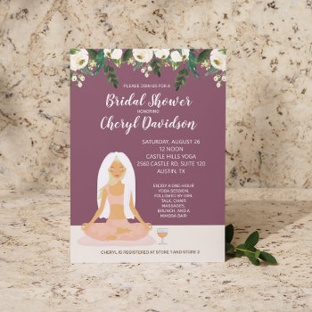 Yoga Bride Bridal Shower Burgundy Invitation by allpetscherished at Zazzle