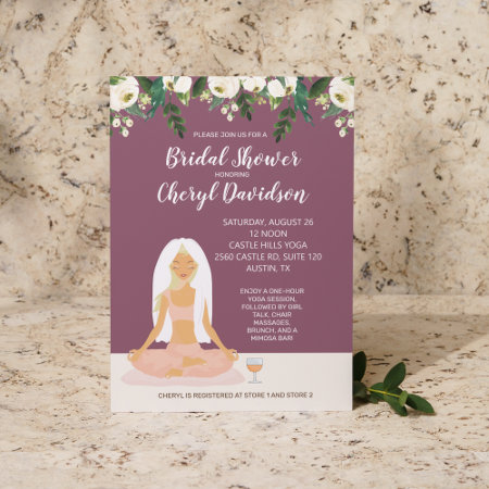 Yoga Bride Bridal Shower Burgundy Invitation