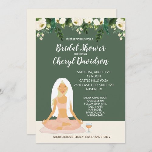 Yoga Bride Bridal Shower Greenery and Roses Invitation