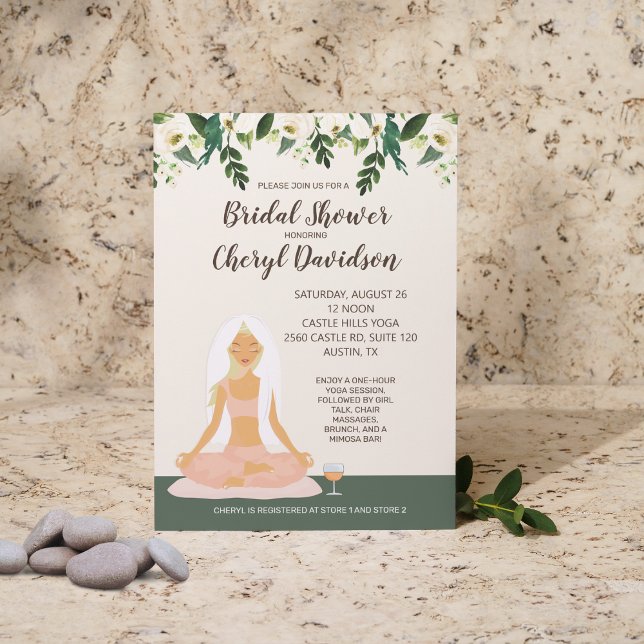 Yoga Bride Bridal Shower Mimosa Brunch Invitation (Yoga Bride Blonde Hair Bridal Shower Invitation)