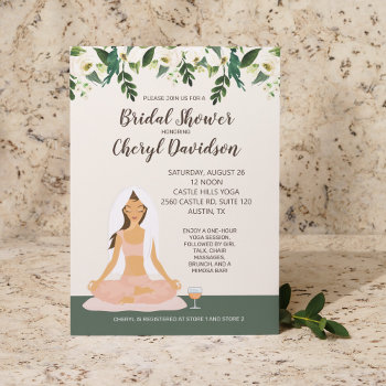 Yoga Bride Dark Brown Hair Bridal Shower Mimosa Invitation by allpetscherished at Zazzle