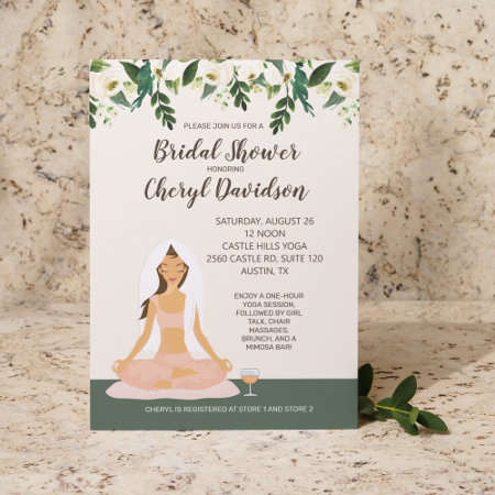 Yoga Bride Dark Brown Hair Bridal Shower Mimosa Invitation