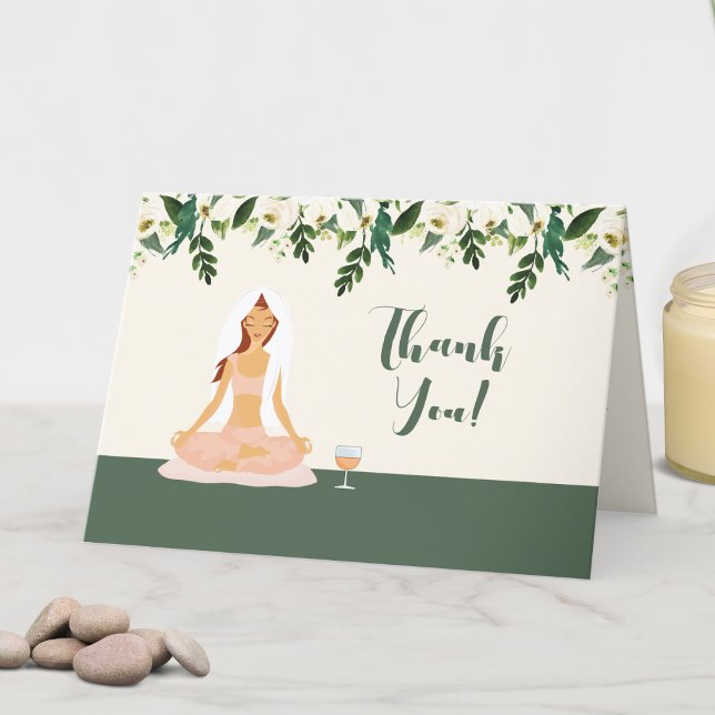Yoga Bride Mimosa Bridal Shower Thank You Red Hair Card (Yoga Bride Red Hair Thank You Note )