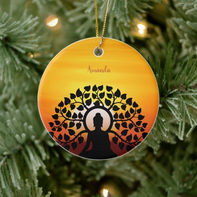 Yoga Buddha Mediation Sunset Namaste Personalized Ceramic Ornament (Tree)