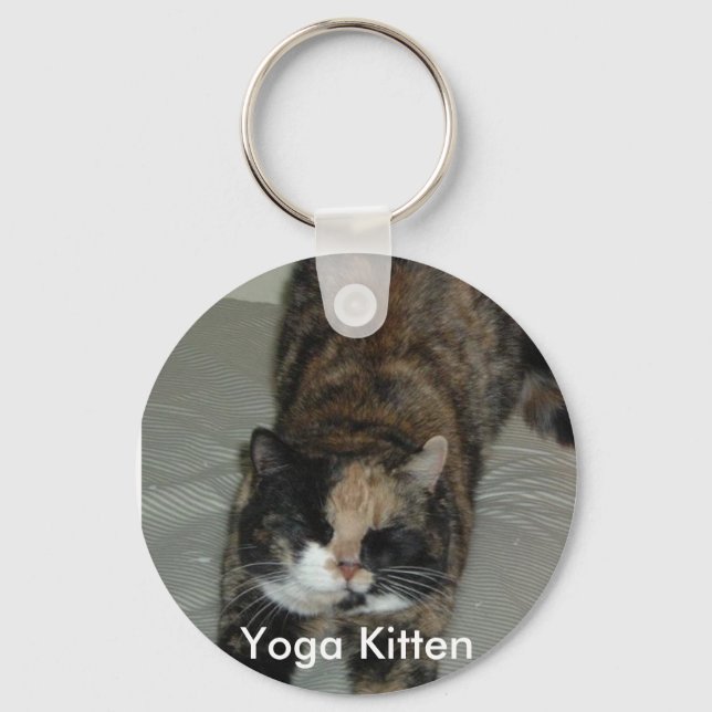 Yoga Calico Kitty Cat Keychain (Front)