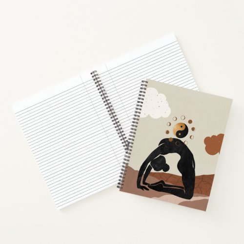 Yoga camel pose ustrasana yin yang moon phases notebook