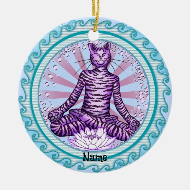 Yoga Cat Ceramic Ornament (Front)