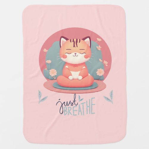 Yoga Cat Cute Just Breathe Pink Color Baby Blanket