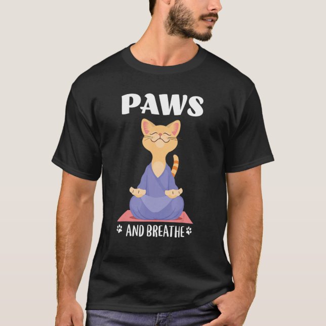 Yoga Cat Cute Paws And Breathe T-Shirt (Front)