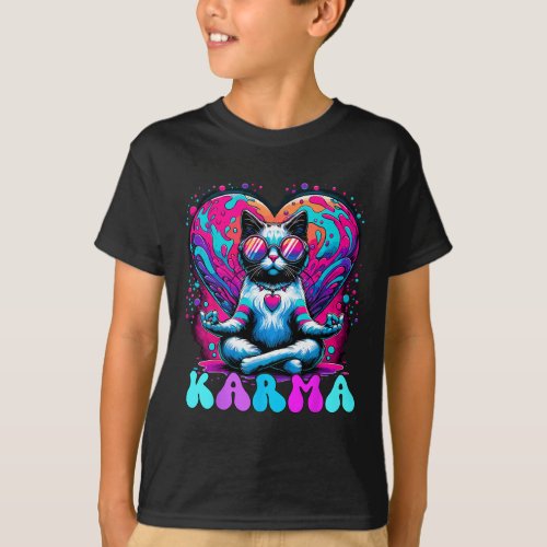 Yoga Cat Karma Heart Cat Lover  T_Shirt