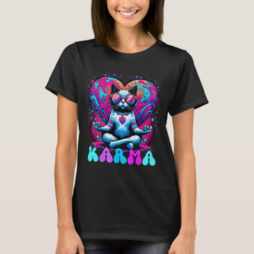 Yoga Cat Karma Heart Cat Lover  T_Shirt
