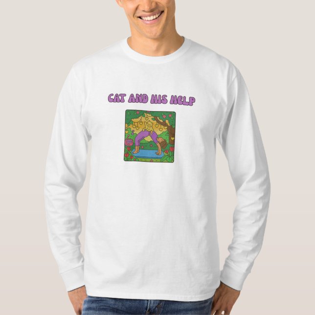 Yoga Cat Pendant in Nature Scene T-Shirt (Front)