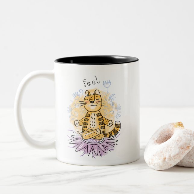 Yoga Cat Two-Tone Coffee Mug (With Donut)
