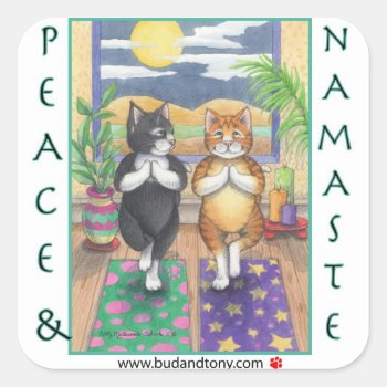 Yoga Cats Bud & Tony Sticker by bettymatsumotoschuch at Zazzle
