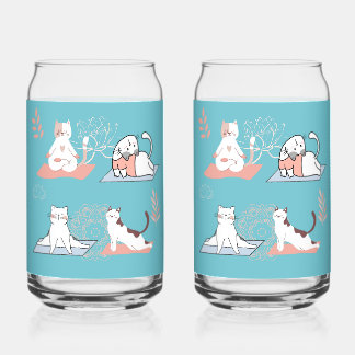 Yoga Cats Lotus Can Glass