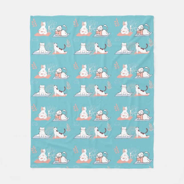 Yoga Cats Lotus Fleece Blanket (Front)