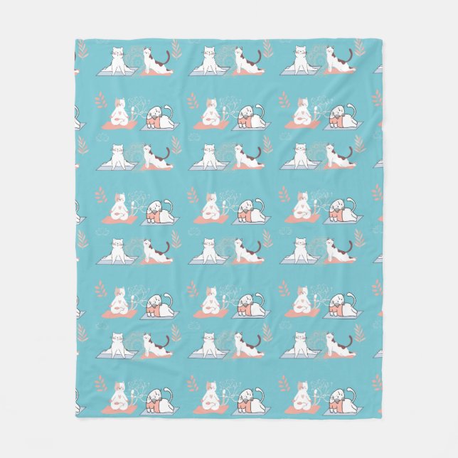 Yoga Cats Lotus Fleece Blanket (Front)
