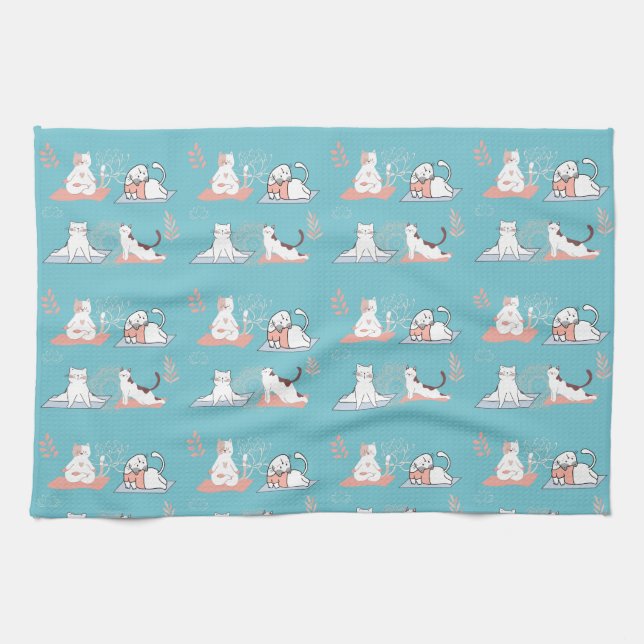  Yoga Cats Lotus Kitchen Towel (Horizontal)