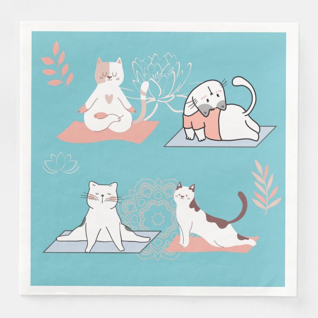  Yoga Cats Lotus Paper Dinner Napkins (Front)