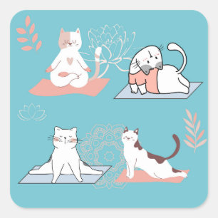  Yoga Cats Lotus Square Sticker