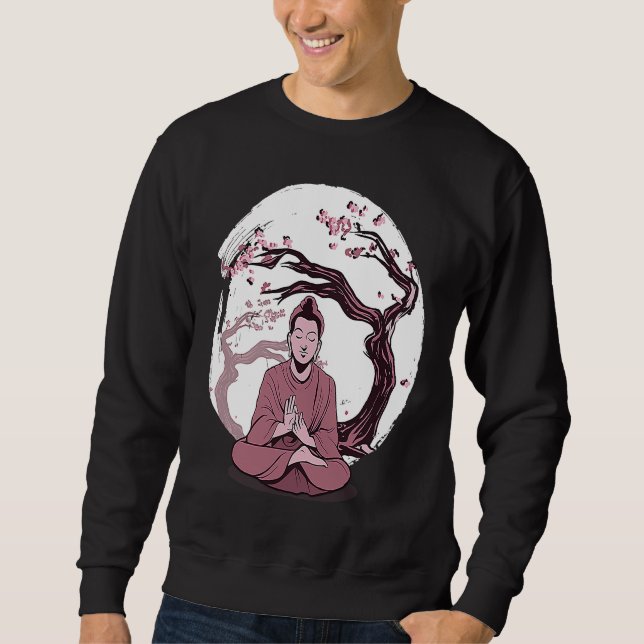 Yoga cherry blossom tree meditate Japanese writing Sweatshirt (Front)
